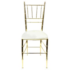 Sedia Chiavari Faux Bamboo in ottone e imbottita Mid-Century Modern italiano