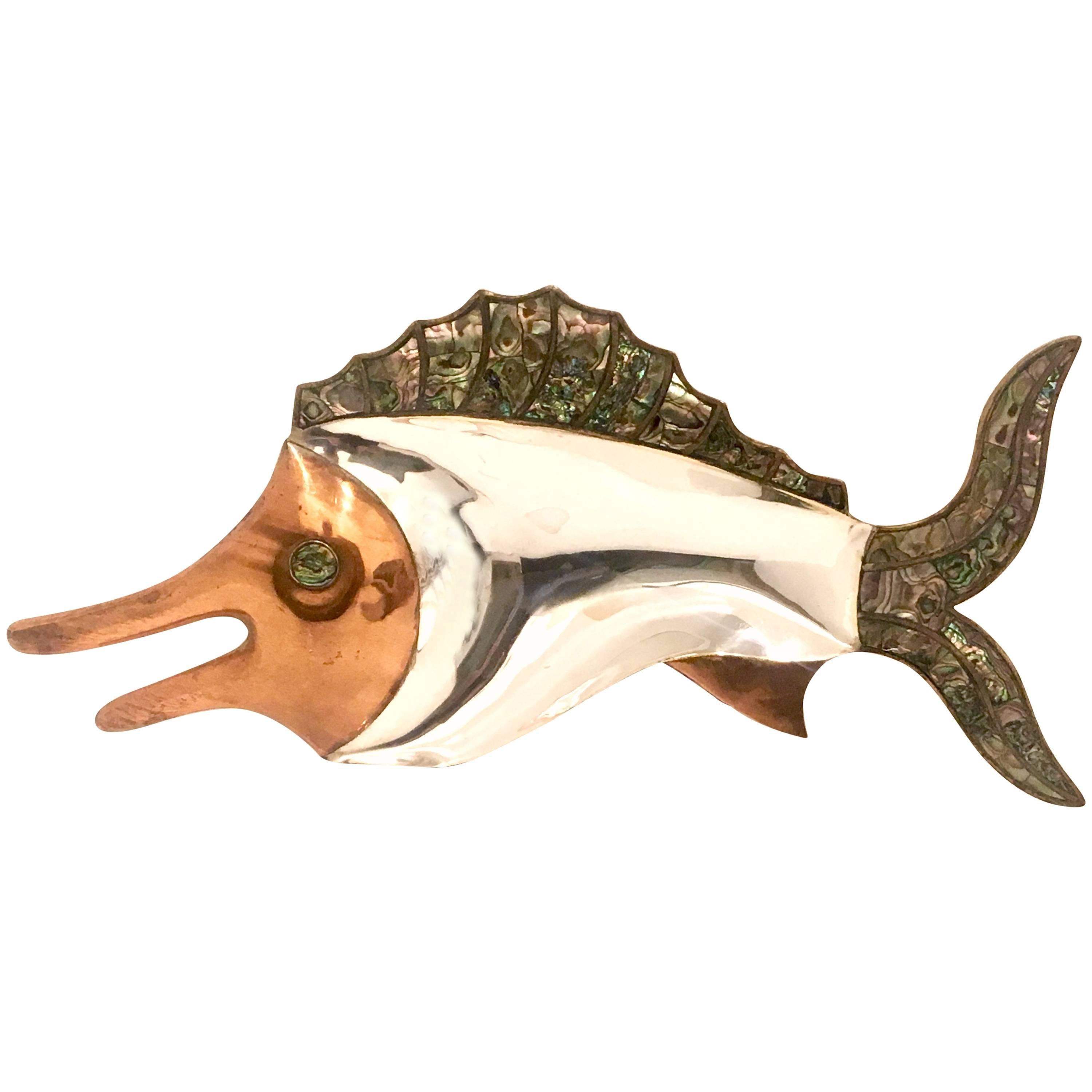 Mixed Metals and Abalone Shell Mexican Marlin Fish Tray