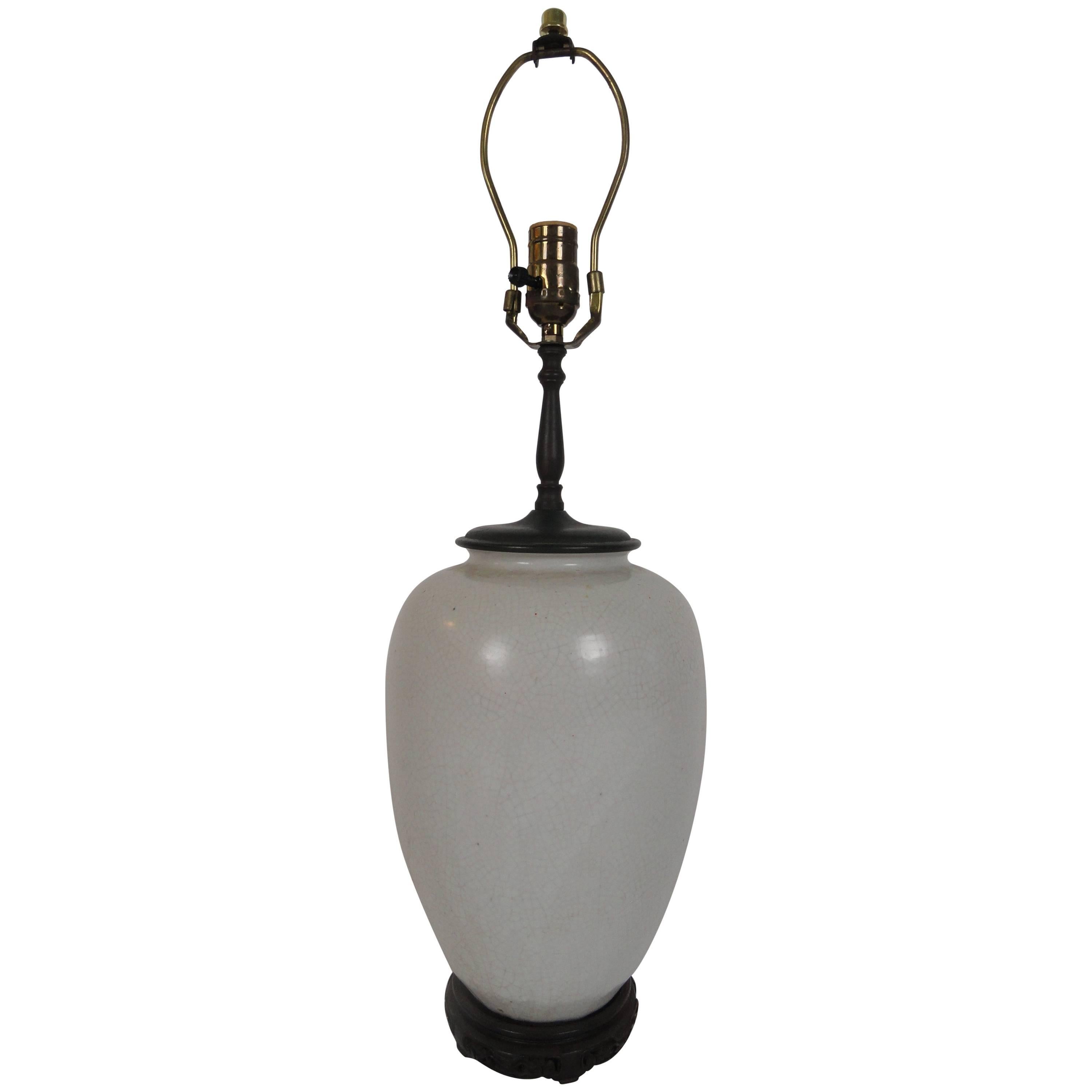 Early 20th Century White Crackle Lamp For Sale