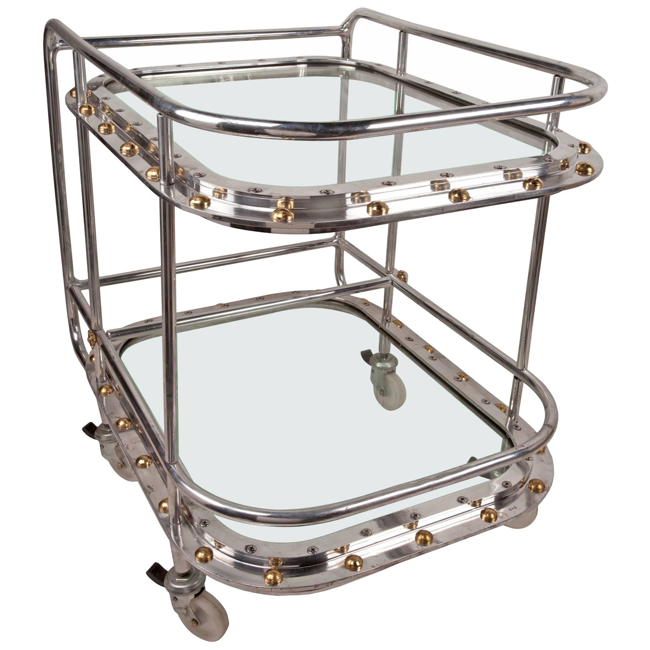 Nautical Ship's Chrome Porthole Windows Converted to Bar Cart