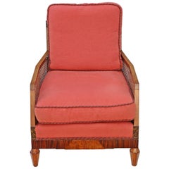 Antique Quality Art Deco Burr Walnut & Rosewood Bergere Armchair