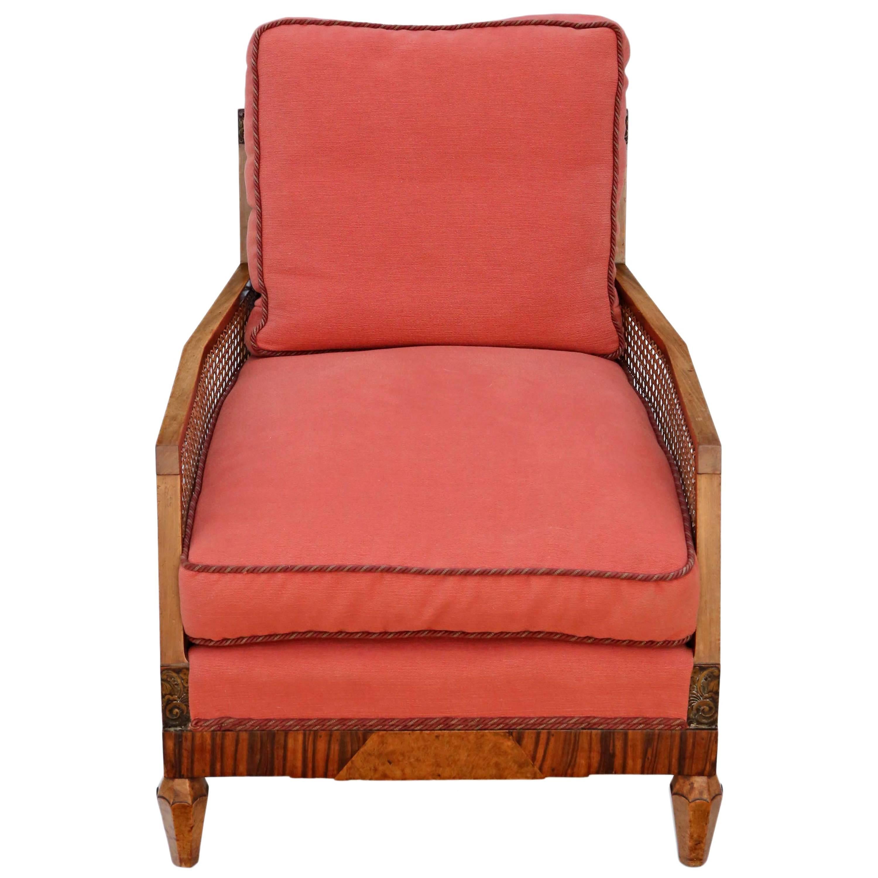 Antique Quality Art Deco circa 1920-1930 Rosewood & Burr Walnut Bergere Armchair For Sale