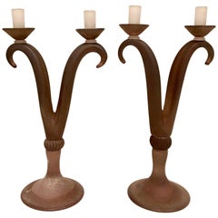 Monumental Tall Pair of Italian Scavo Glass Candelabras by Cenedese