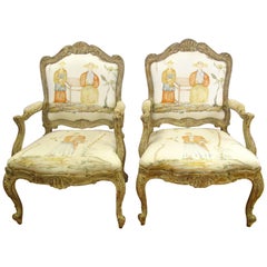 Pair of Antique French Louis XVI Style Fauteuils Armchairs