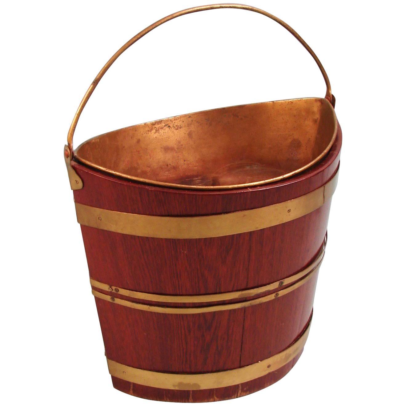 Regency Mahogany Navette Form Brass-Bound Peat Bucket