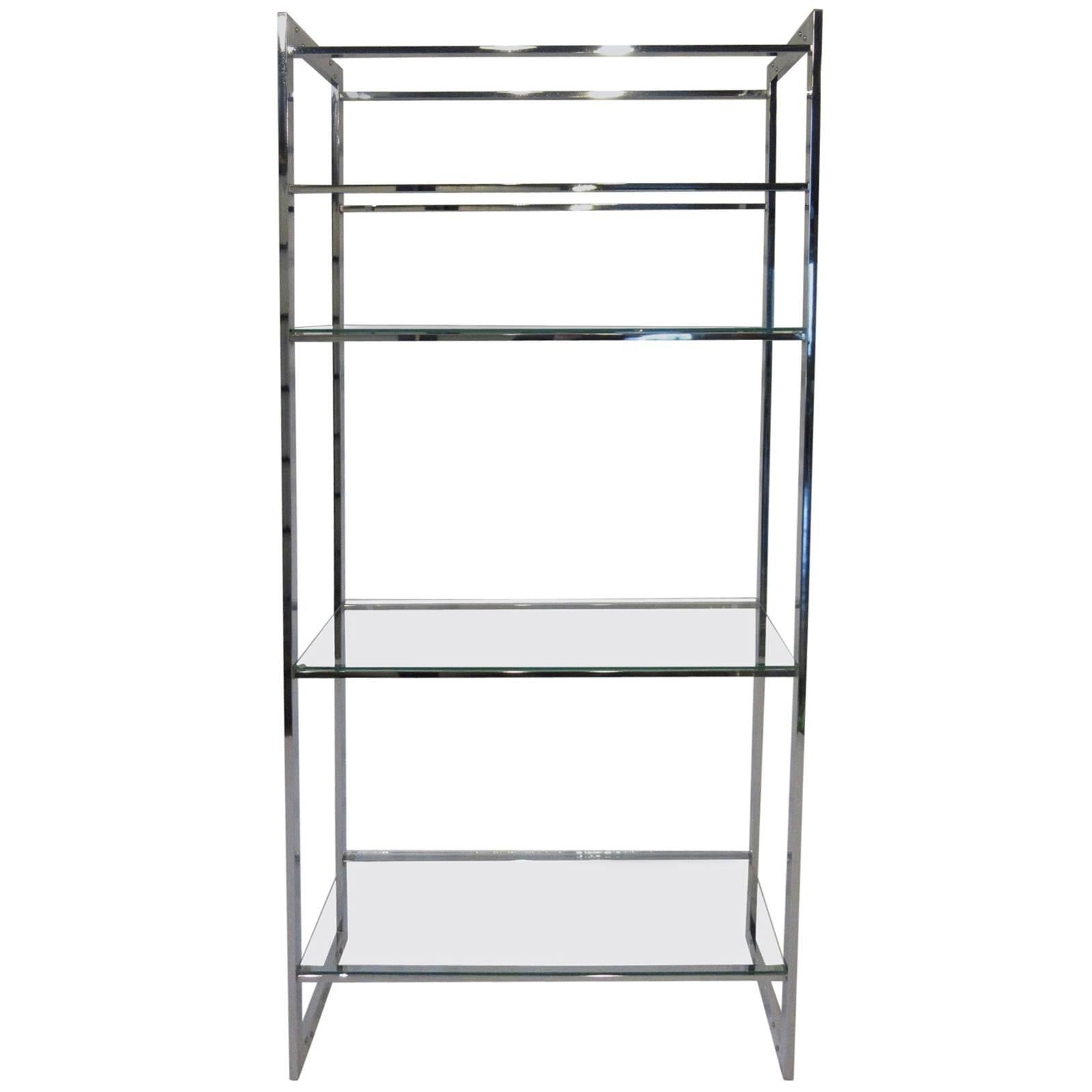 Milo Baughman Styled Chrome and Glass Etagere