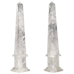 Pair of Hand-Carved and Polished Rock Crystal Obelisks