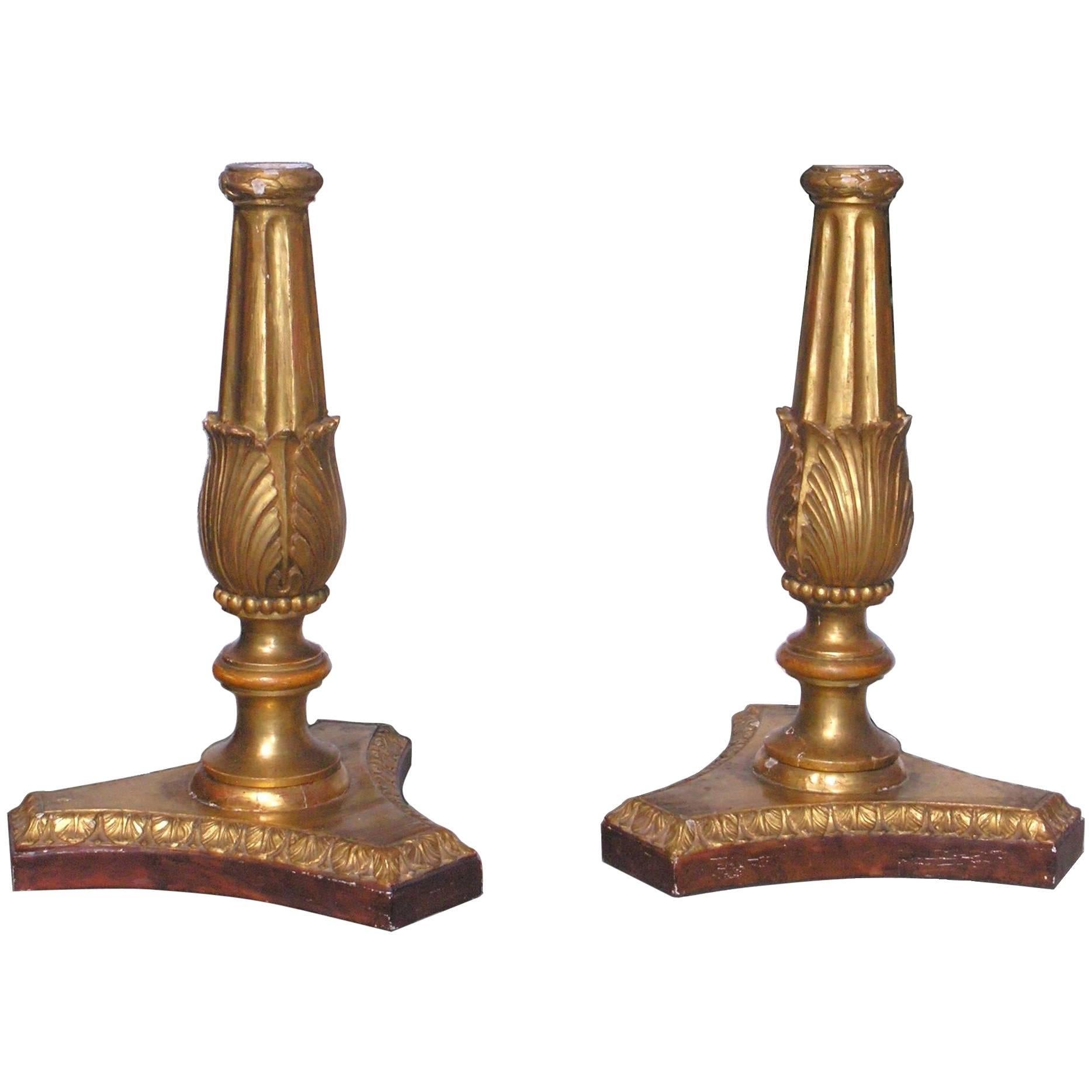 Pair of 18th Century Italian Neoclassical Giltwood Candleholders For Sale