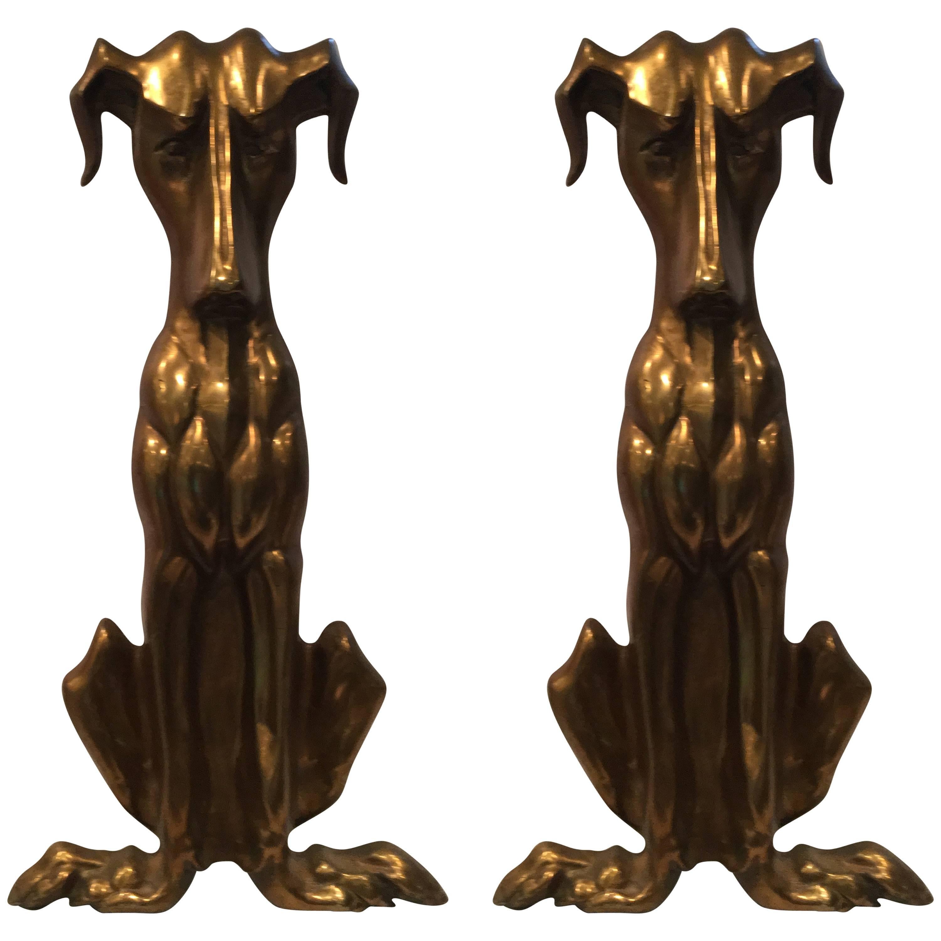 Pair of Extra Large Art Deco Hound Dog Motife Andirons