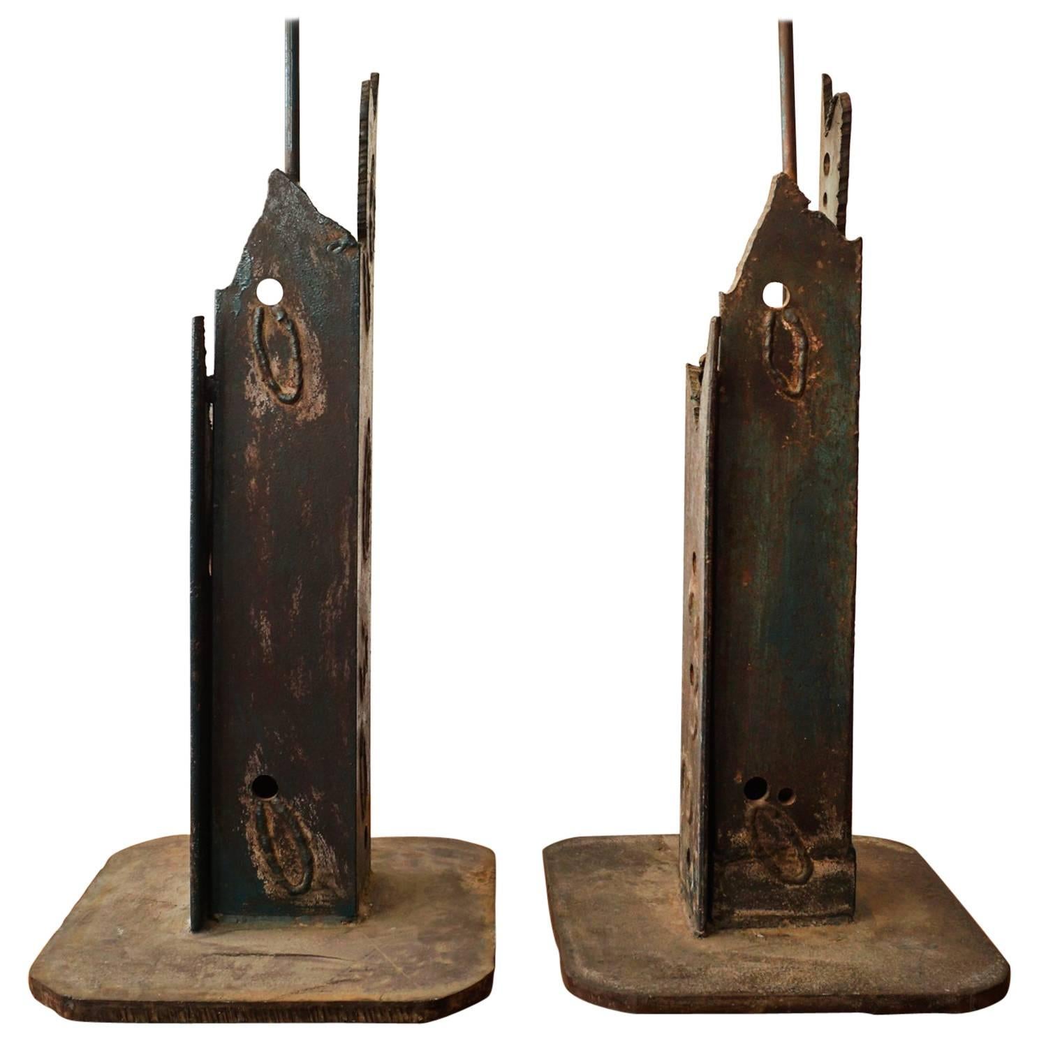 1960s Torch Cut Steel Brutalist Lamps For Sale