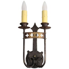 1 of 3 Antique Spanish Revival Double Sconces with Clover Cut Outs, circa 1920s