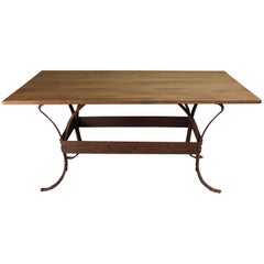 Antique Rustic Iron Table with Salvaged Top and Riveted Construction