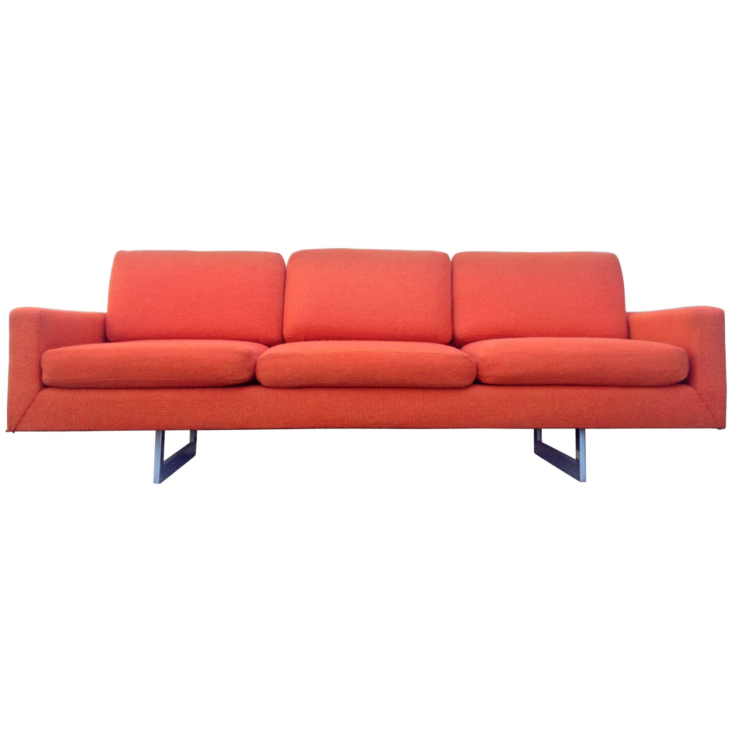Bright Orange Architectural Mid-Century Modern Sofa