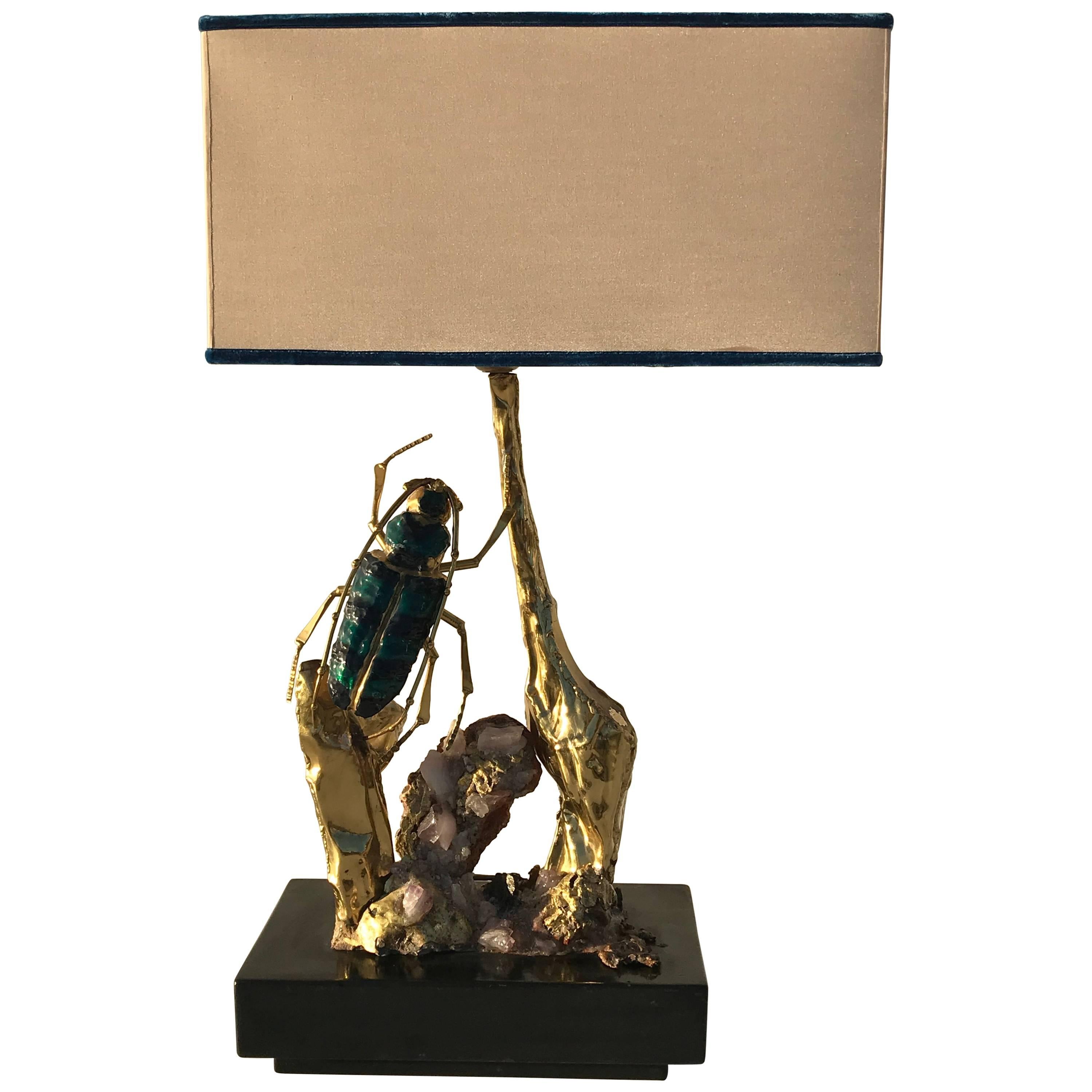 Duval Brasseur Attributed Brass Beetle and Quartz Lamp