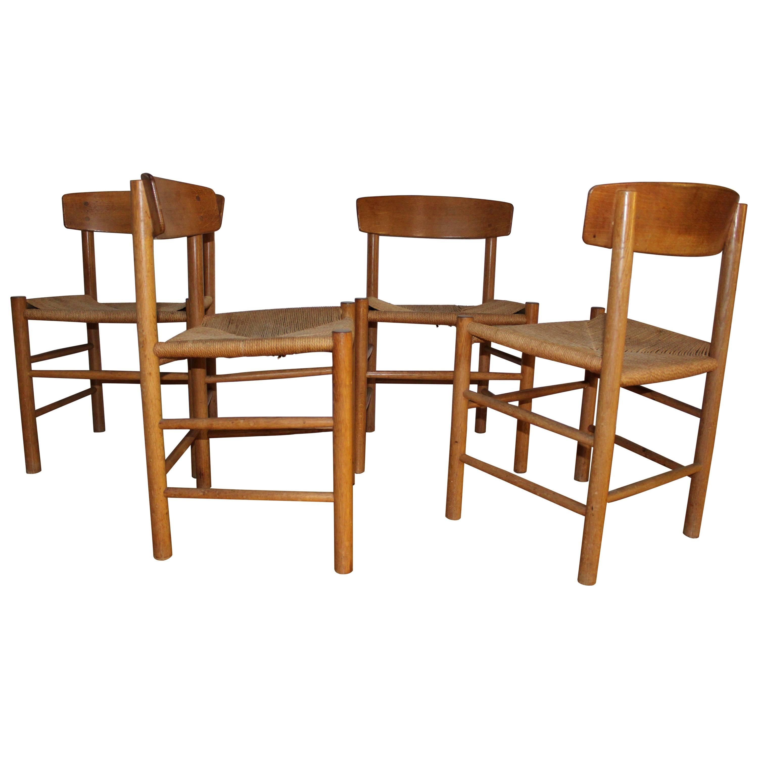 Four Dining Chairs by Børge Mogensen For Sale
