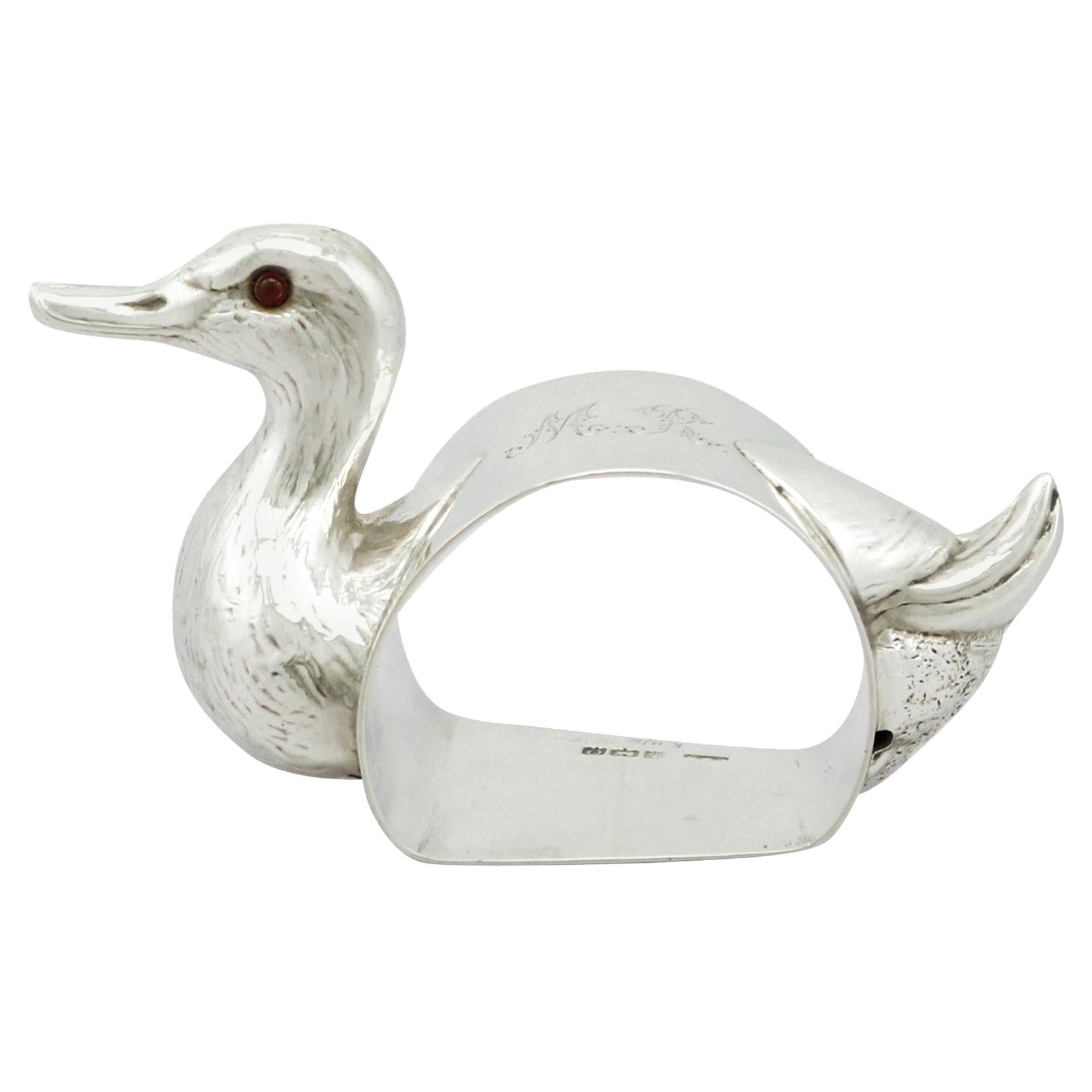1910s Antique Sterling Silver Duck Napkin Ring