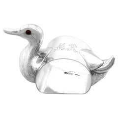 1910 Anillo de servilleta de pato antiguo de plata de ley