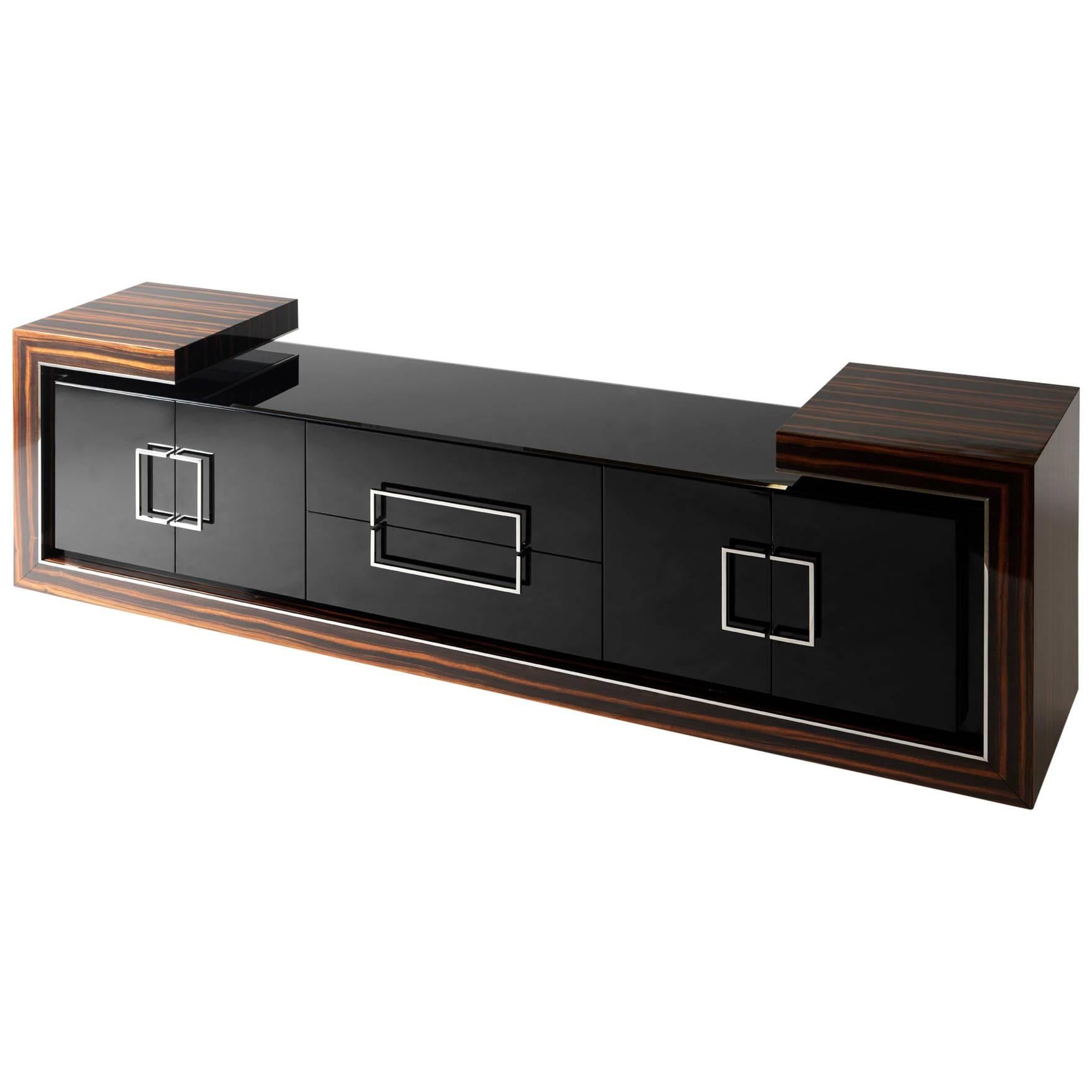 Macassar Ebony Sideboard with high gloss natural color finish, Handmade in Italy For Sale