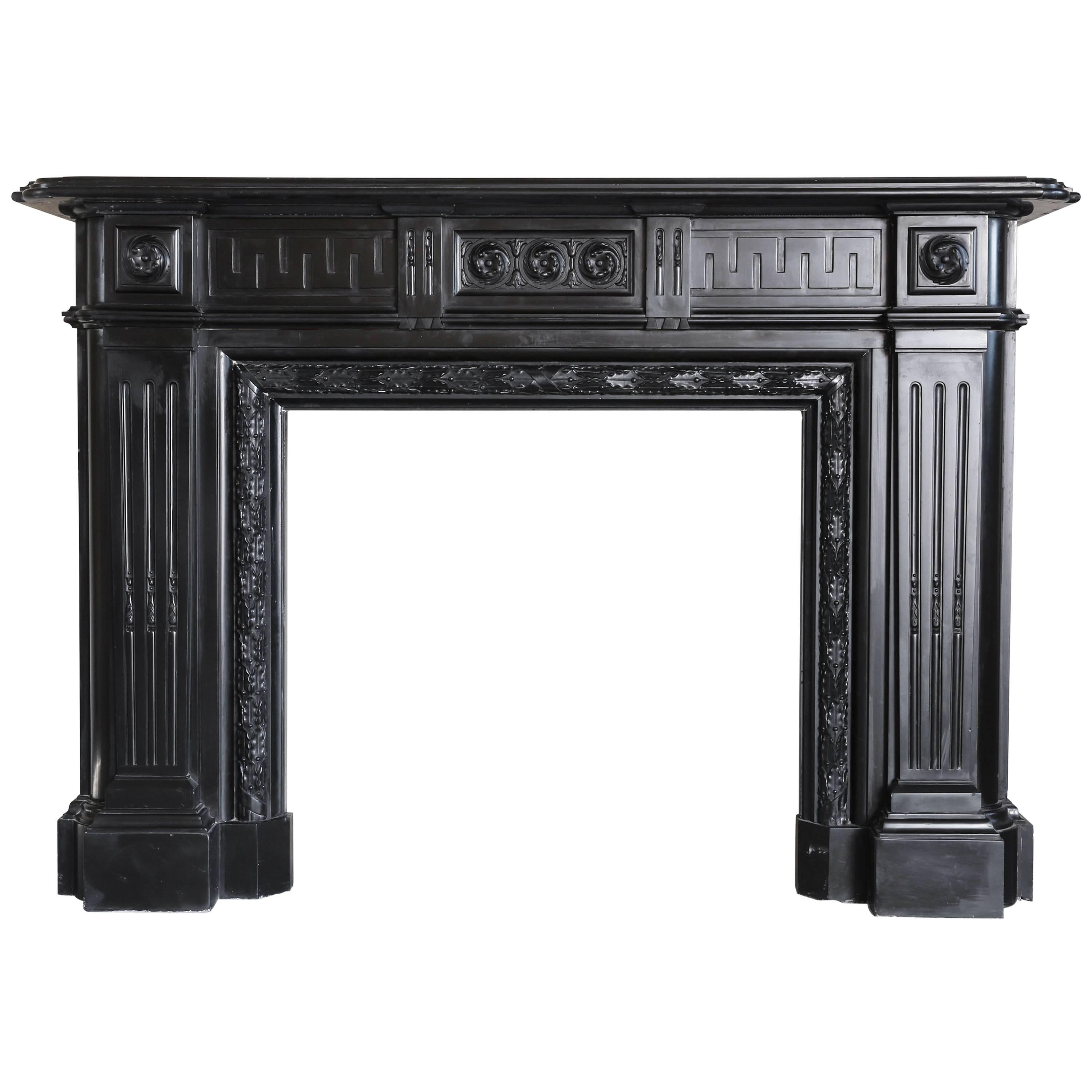 19th Century Monumental Black Marble Antique Fireplace Surround For Sale