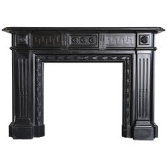 19th Century Monumental Black Marble Vintage Fireplace Surround