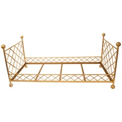 Style Jean Royère, Pair of Beds, Gilded Metal with Braces, circa 2000, France