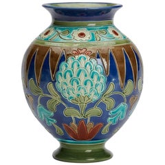 Antique Burmantofts Faience Partie-Color Persian Floral Vase