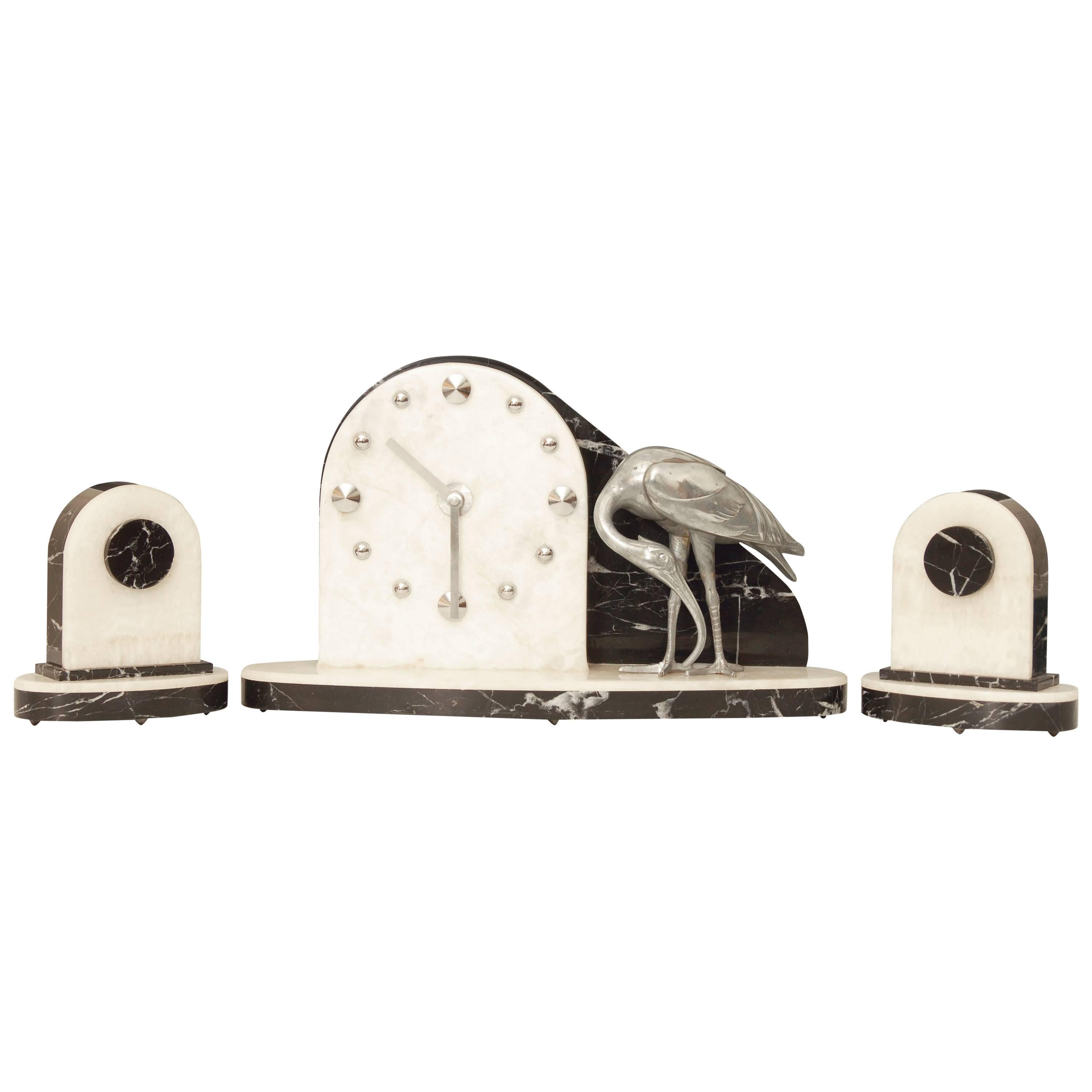 Art Deco Modernist Clock with Matching Garniture Set