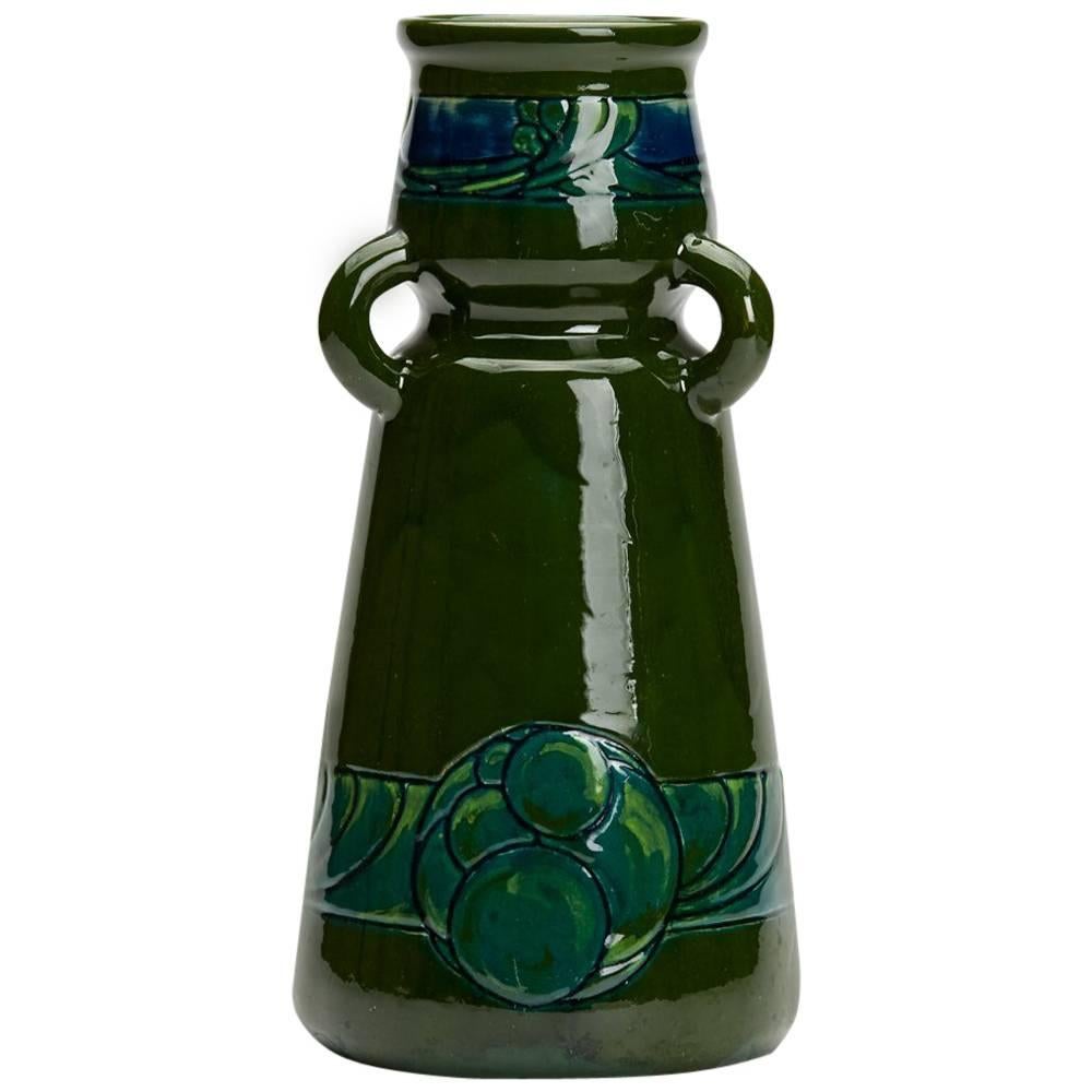 Burmantofts Faience Loop Handled Patterned Vase