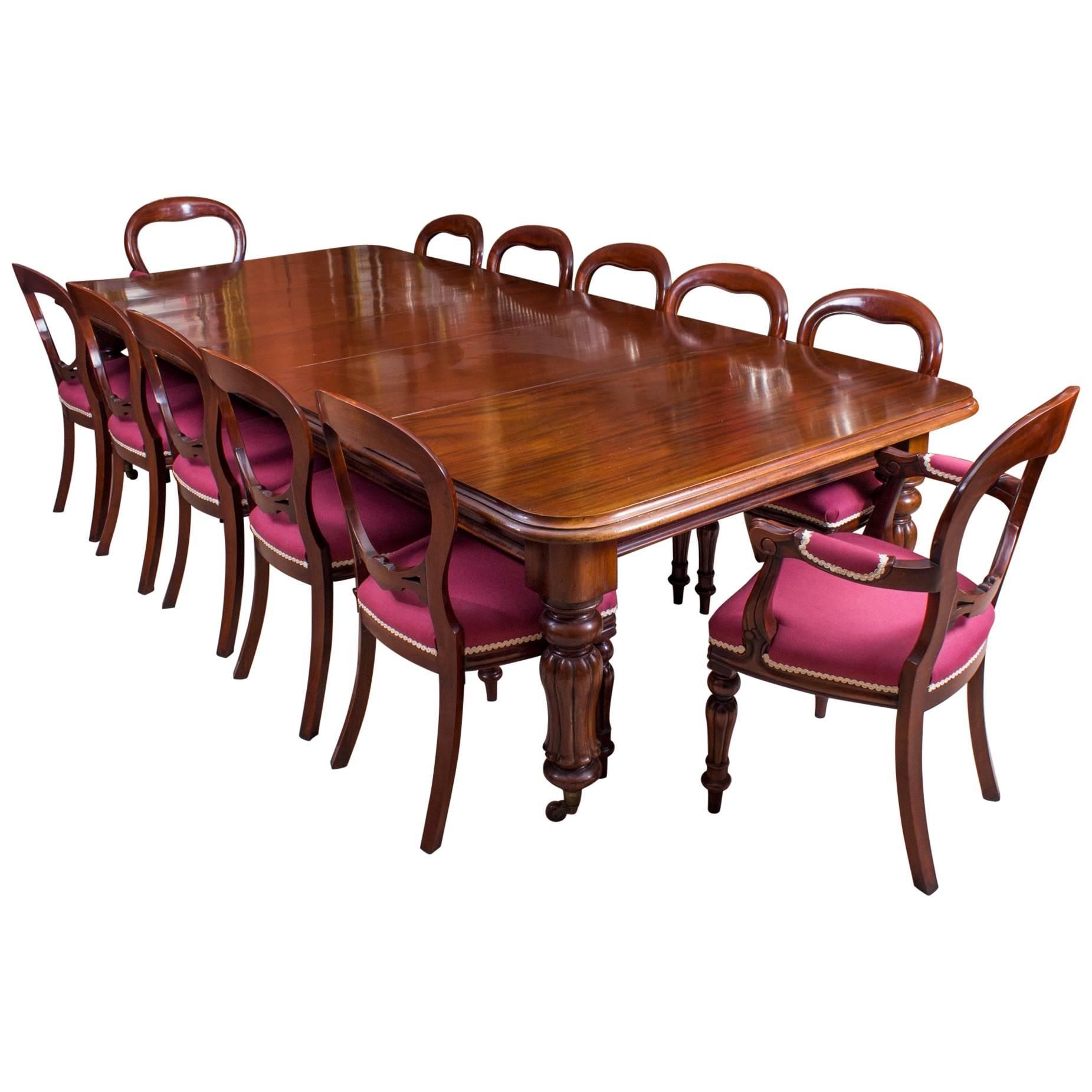 19th Century William IV Mahogany Dining Table and 12 Chairs