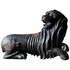 Northern European 16th Century Black Painted and Carved Beech Model of a Lion