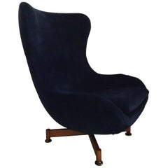 1960s Greaves & Thomas Swivel Chair in Blue Velvet