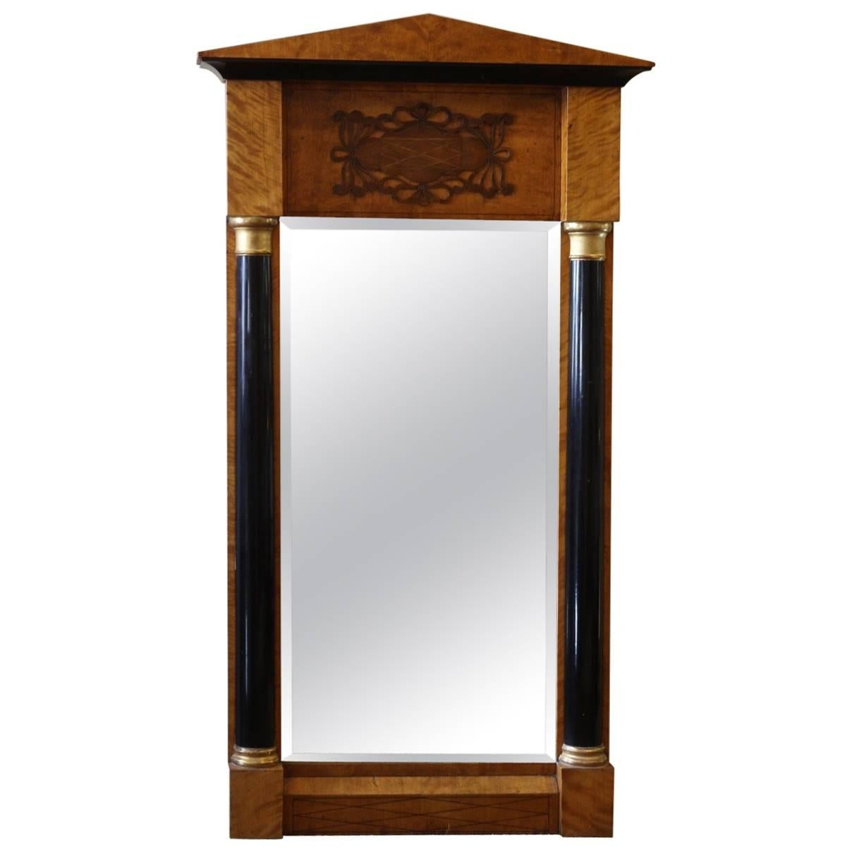 19th Century Biedermeier Style Inlaid Tabernacle Style Mirror For Sale