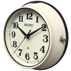 1970s Green Seiko Used Vintage Industrial Antique Steel Quartz Wall Clock Cream