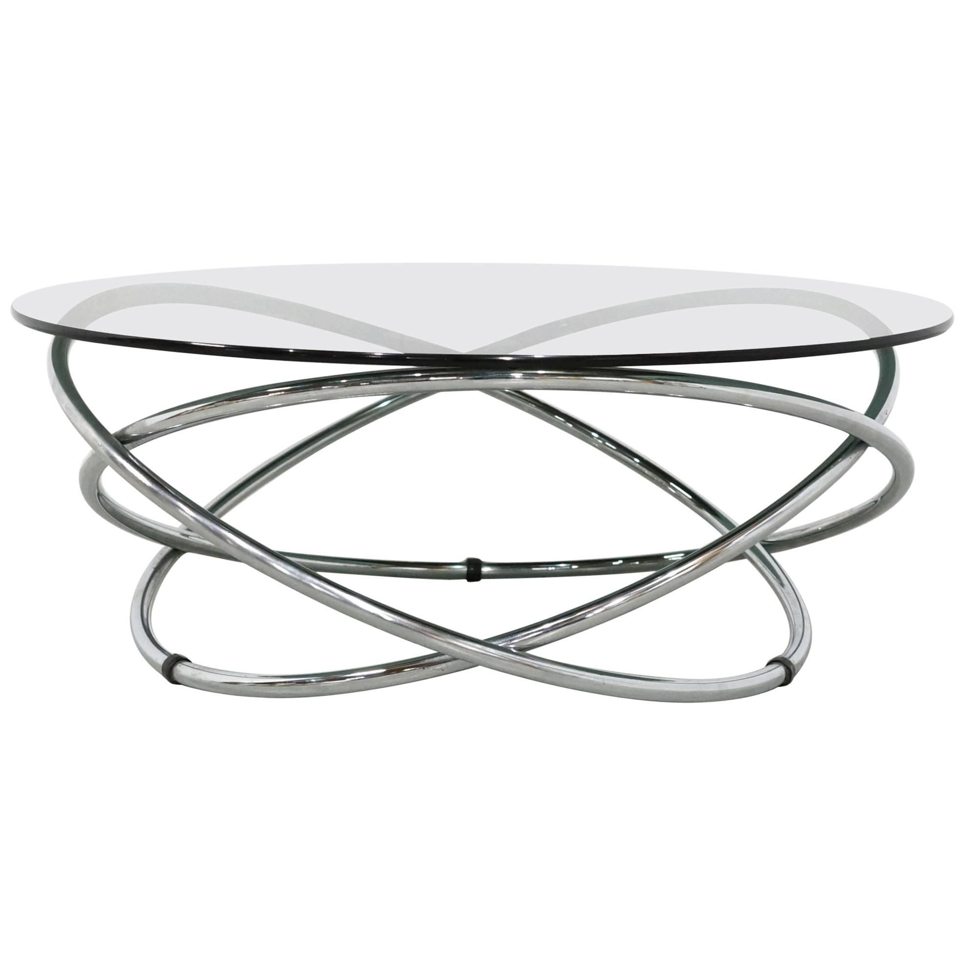 Italian Chrome Rings Coffee Table with Smoked Glass Top, 1960s For Sale