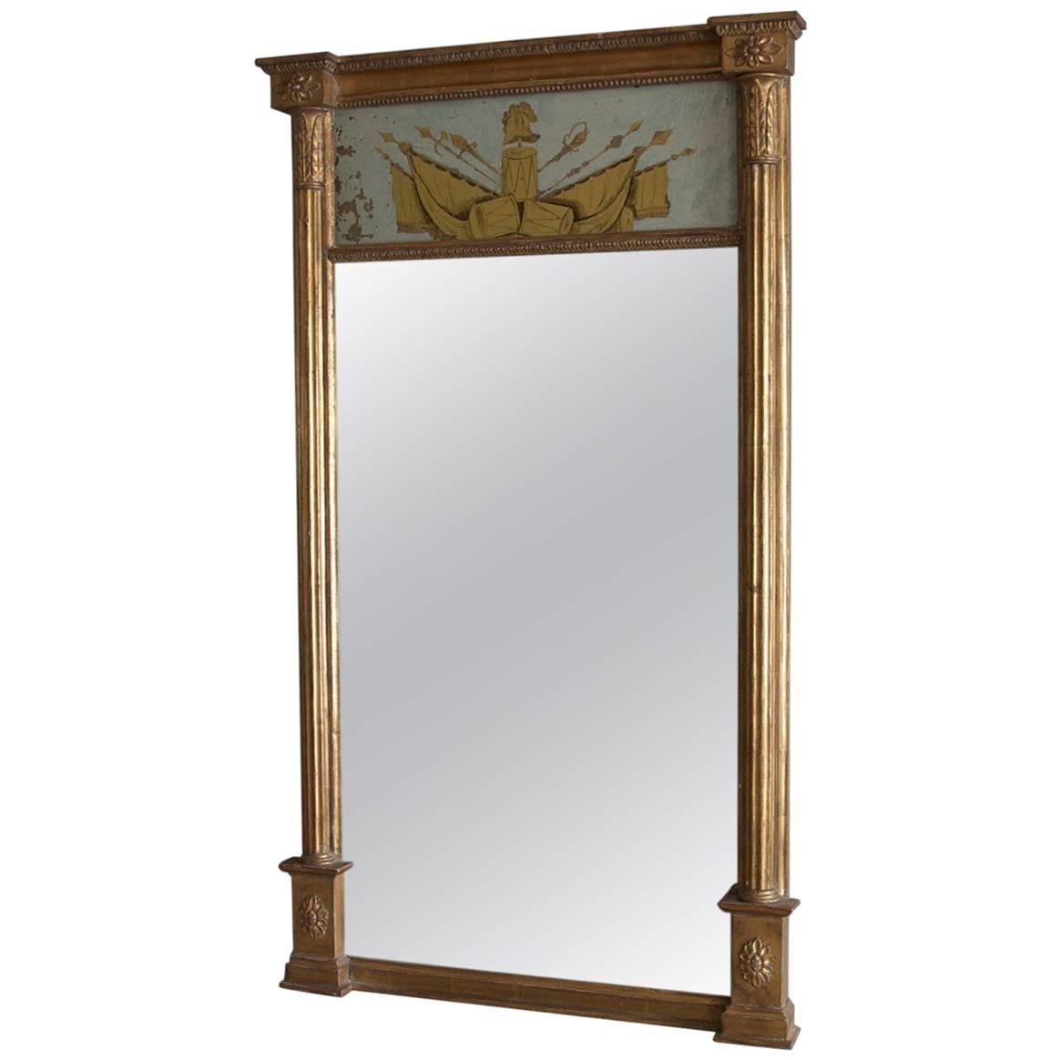 18th Century Sheraton Style American Giltwood Federal Pier Mirror For Sale