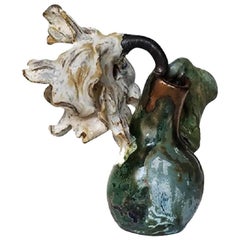 Matthew Solomon Ceramic Bud Vase, Green with White Floral Detail