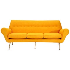 Italian Three-Seat Velvet Sofa with Brass Feats