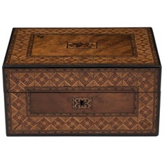 Walnut Antique Jewelry Box with Tunbridge Style Borders, 19th Century