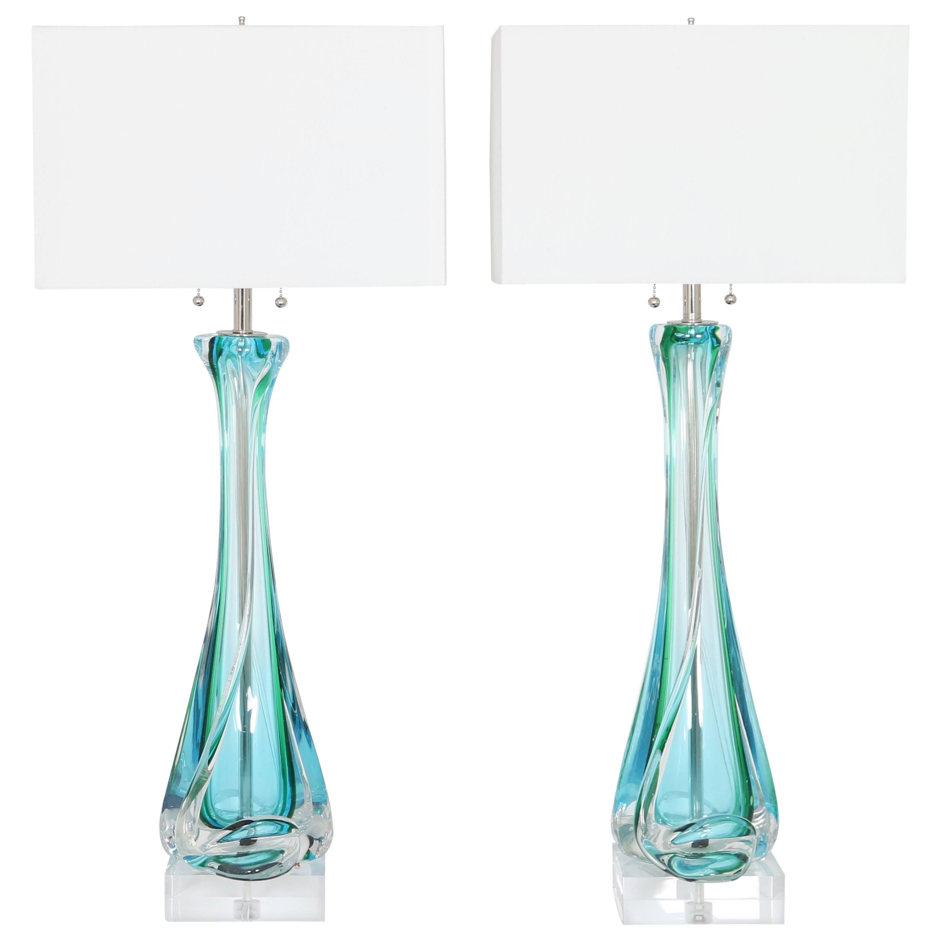 Mid-Century Archimede Seguso Table Lamps in Sommerso Murano Glass