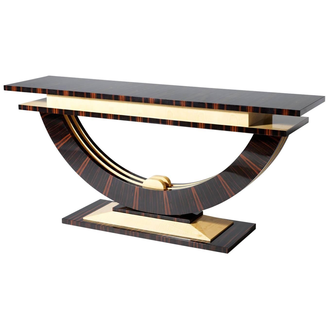 Macassar Ebony Console in Art Deco Style, Handmade in Italy by Master Artisans For Sale