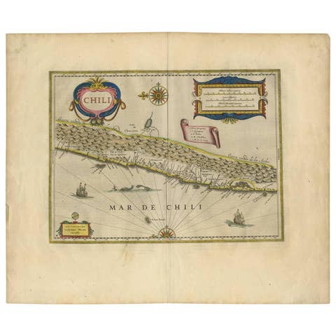 Antique Hand-Colored Map of Chili by Willem Blaeu, 1658