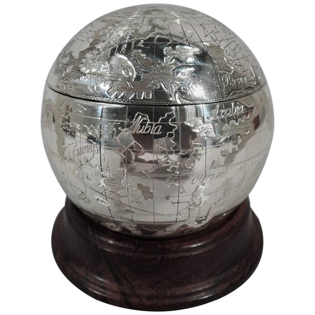 Tiffany Sterling Silver World Globe Box with Oceans and Continents