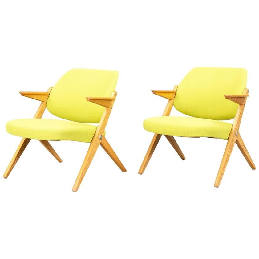 Bengt Ruda, 1950s Trivia Armchairs, in birch wood and  Acid Yellow Fabric For Sale