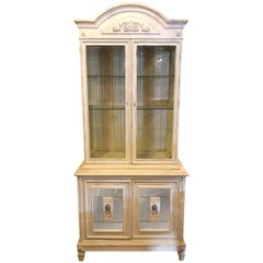 Swedish Style Distressed Paint Decorated Cabinet Having a Mirrored Bottom