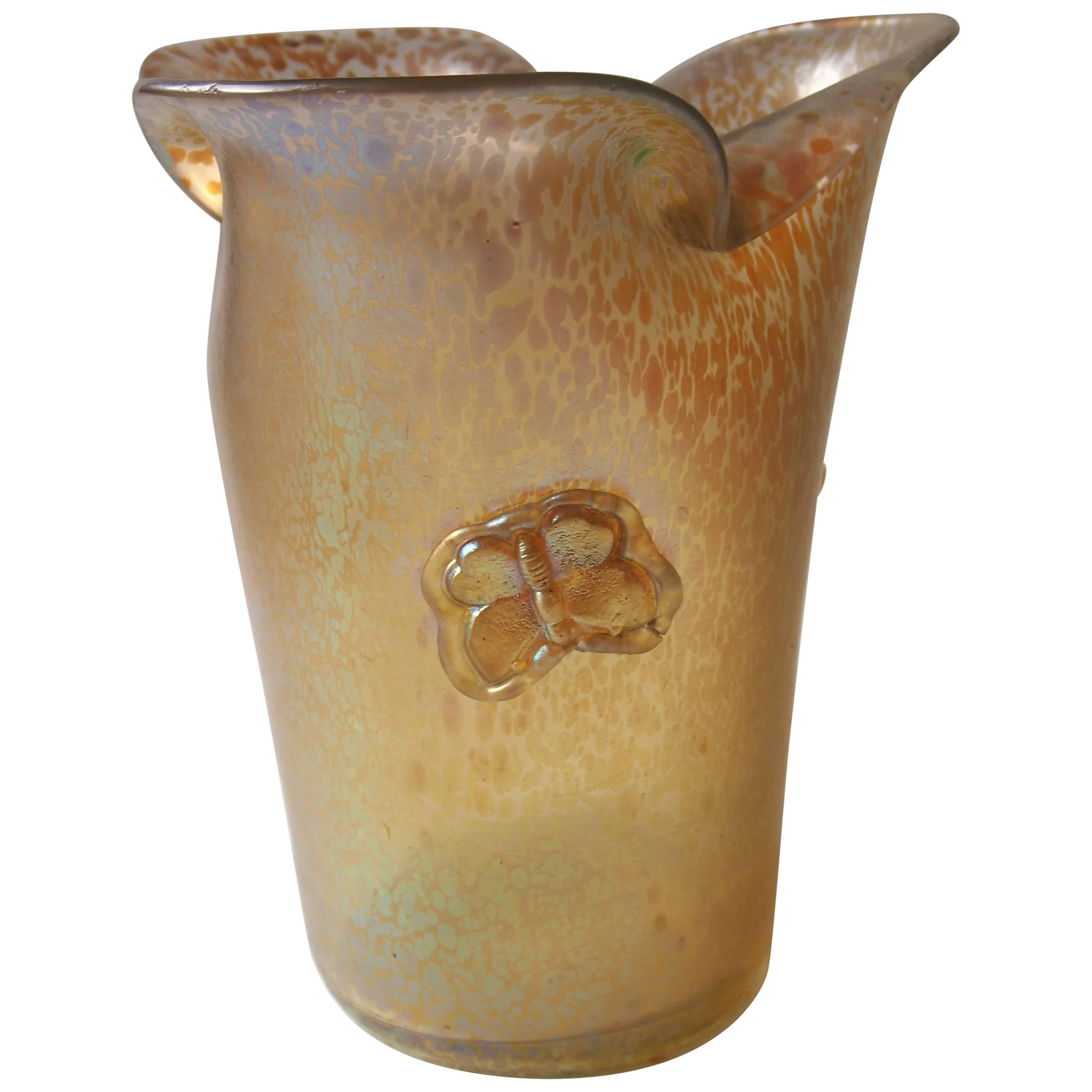 Czech Art Deco Loetz Butterfly Glass Vase, Candia Papillon circa 1920 For Sale