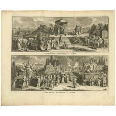 Antique Print of Japanese Wedding and Funeral Ceremonies by B. Picart circa 1730