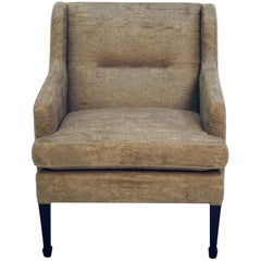 Frits Henningsen Lounge Chair with Stained Beech Legs, Upholstered, Linen