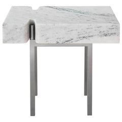 Terranova Side Table or End Table with Hewn Marble Top and Nickel Base