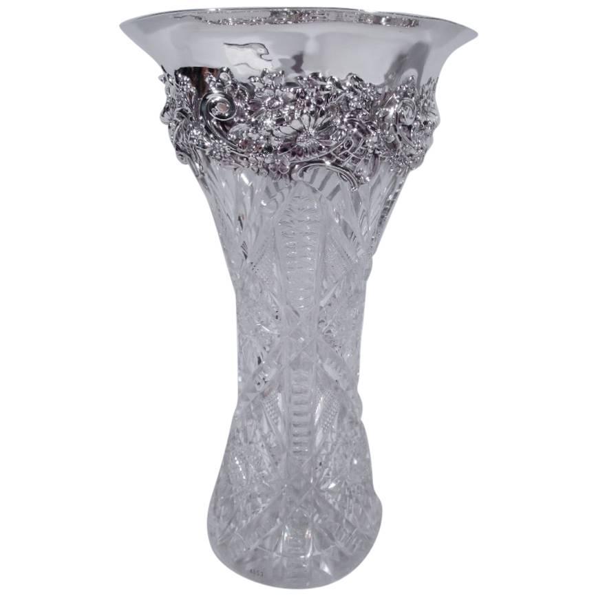 Antique Brilliant-Cut Glass and Sterling Silver Vase by Redlich