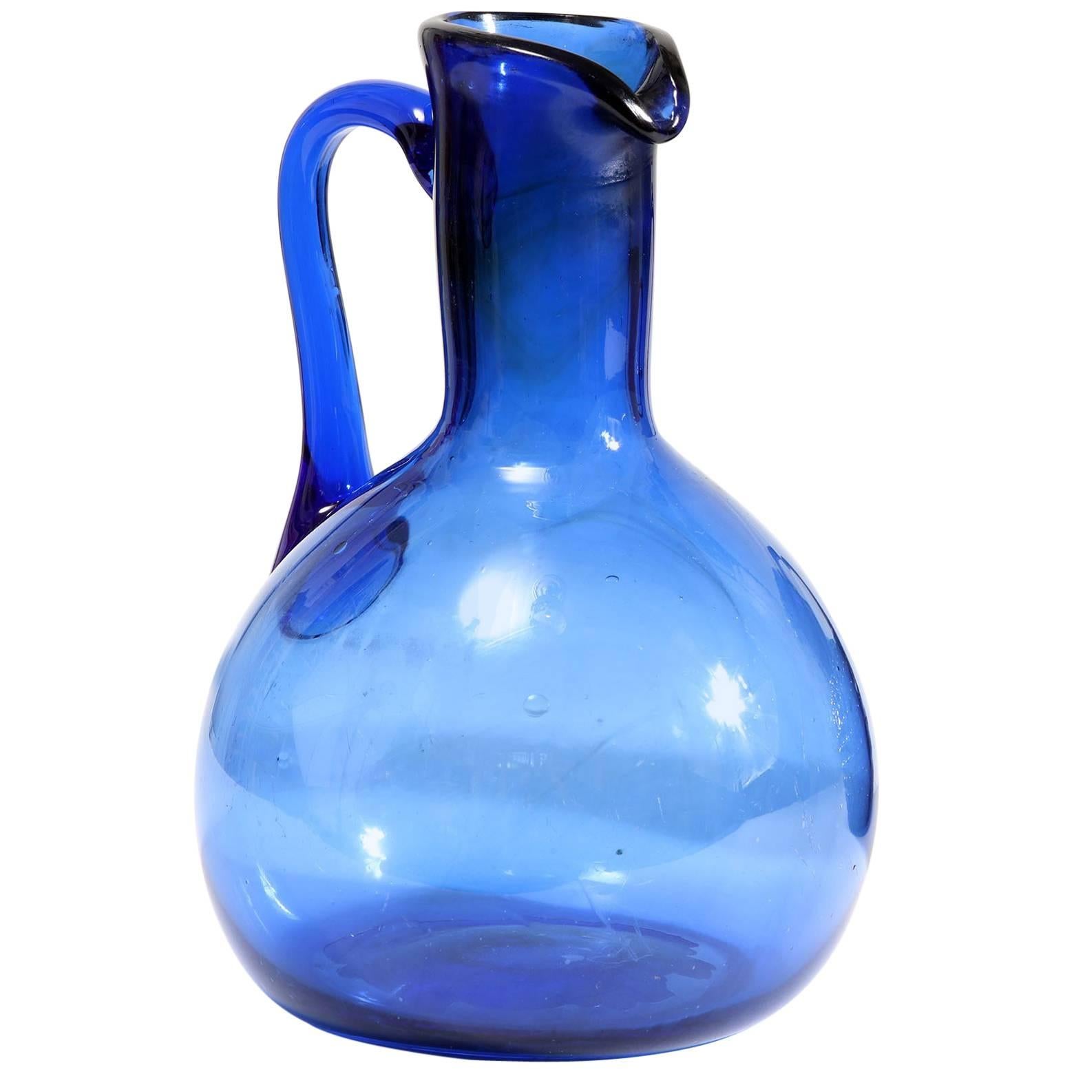 19th Century Blue Glass Jug For Sale at 1stDibs